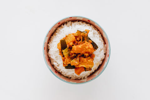 Nonya Achar on a bed of rice